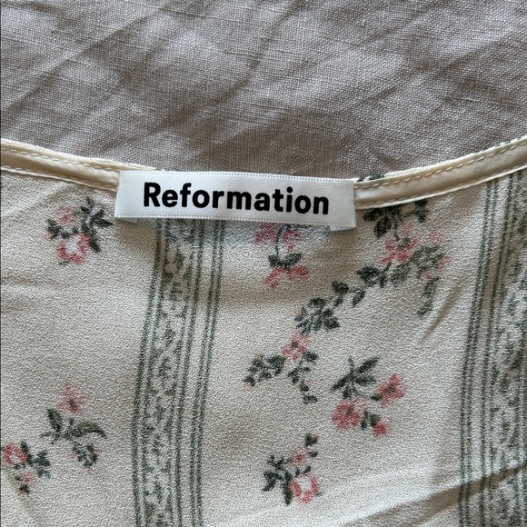 Reformation Floral Print Dress with Sage Green Stripes - Picture 2 of 2